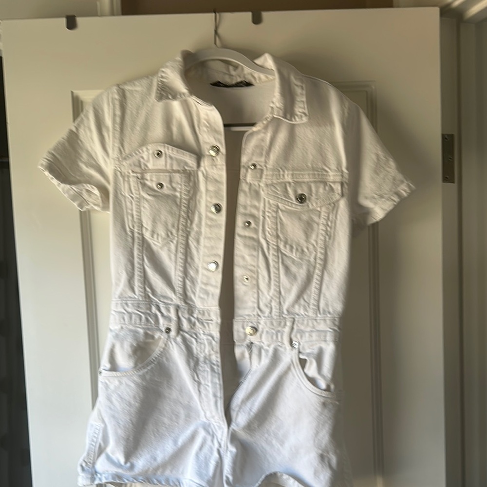 White Denim Short Sleeve Romper